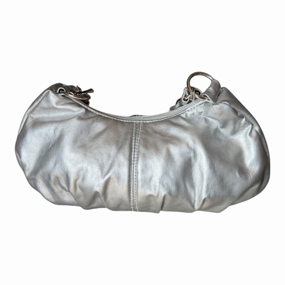 Vintage Y2K Silver Metallic Crescent Hobo Slouch Shoulder Bag Dumpling Soft Glam